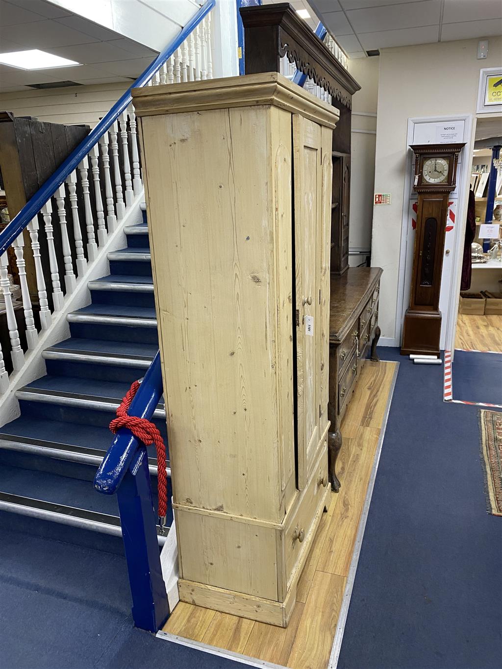 A small Victorian pine wardrobe, width 86cm, depth 44cm, height 187cm